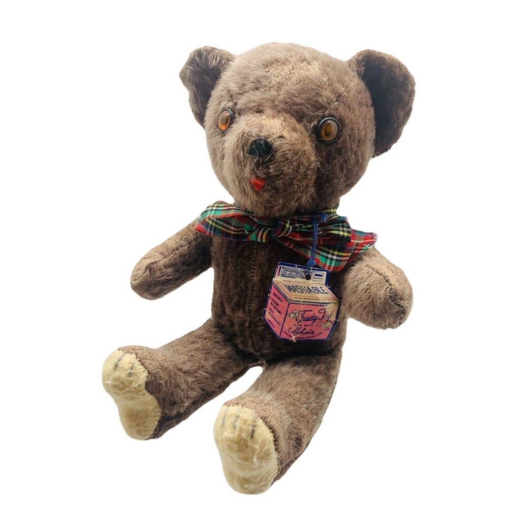 Vintage Trudy Toys USA Teddy Bear Brown Stuffed Toy Mohair Washable w Tag 13"